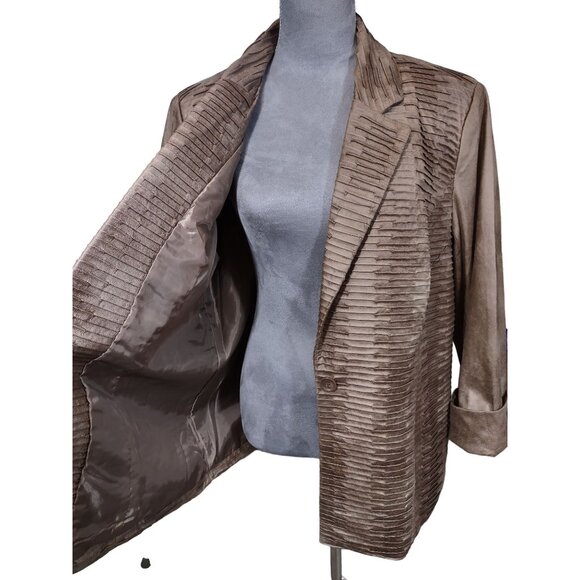 Erin London Pintuck Pleat Blazer Mocha 1 Button Sheen Lined Jacket Plus Sz 1X - Picture 5 of 11